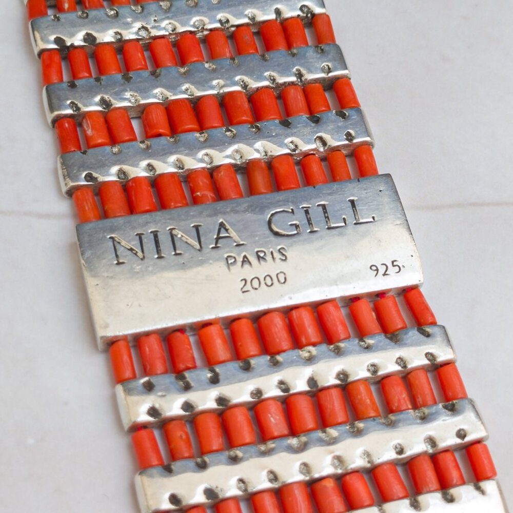 Nina Gill Paris Coral & Sterling Wide Bracelet (83.7g)